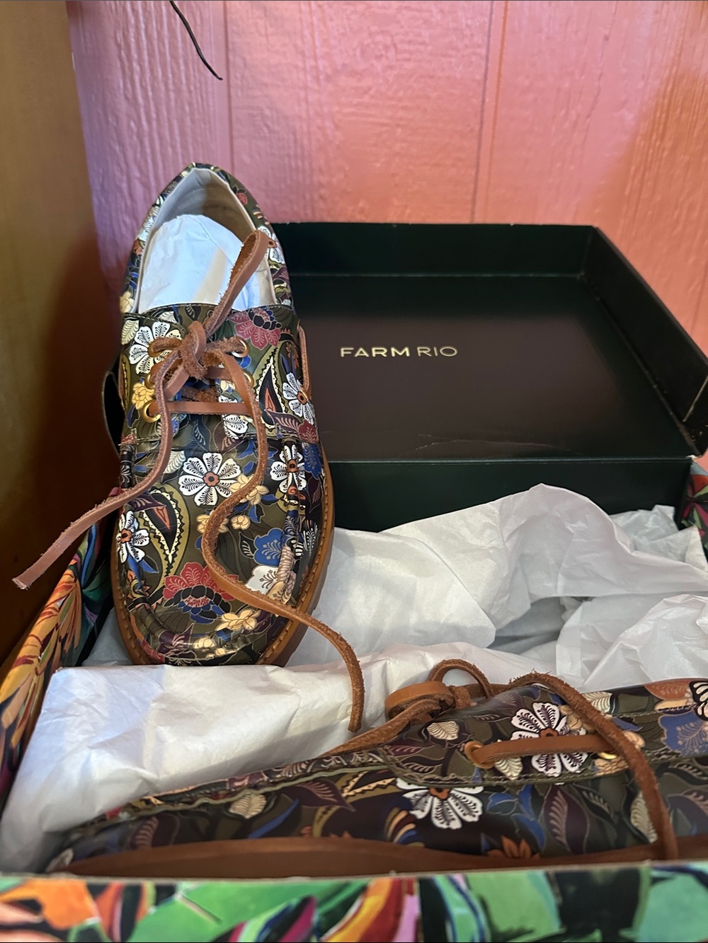FARM Rio Brown Multicolor Floral Lace-Up Loafers